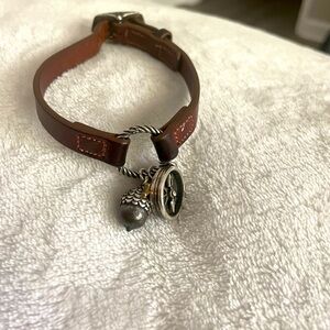 James Avery Customizable Leather Bracelet with Acorn, Key, and Compass Charms